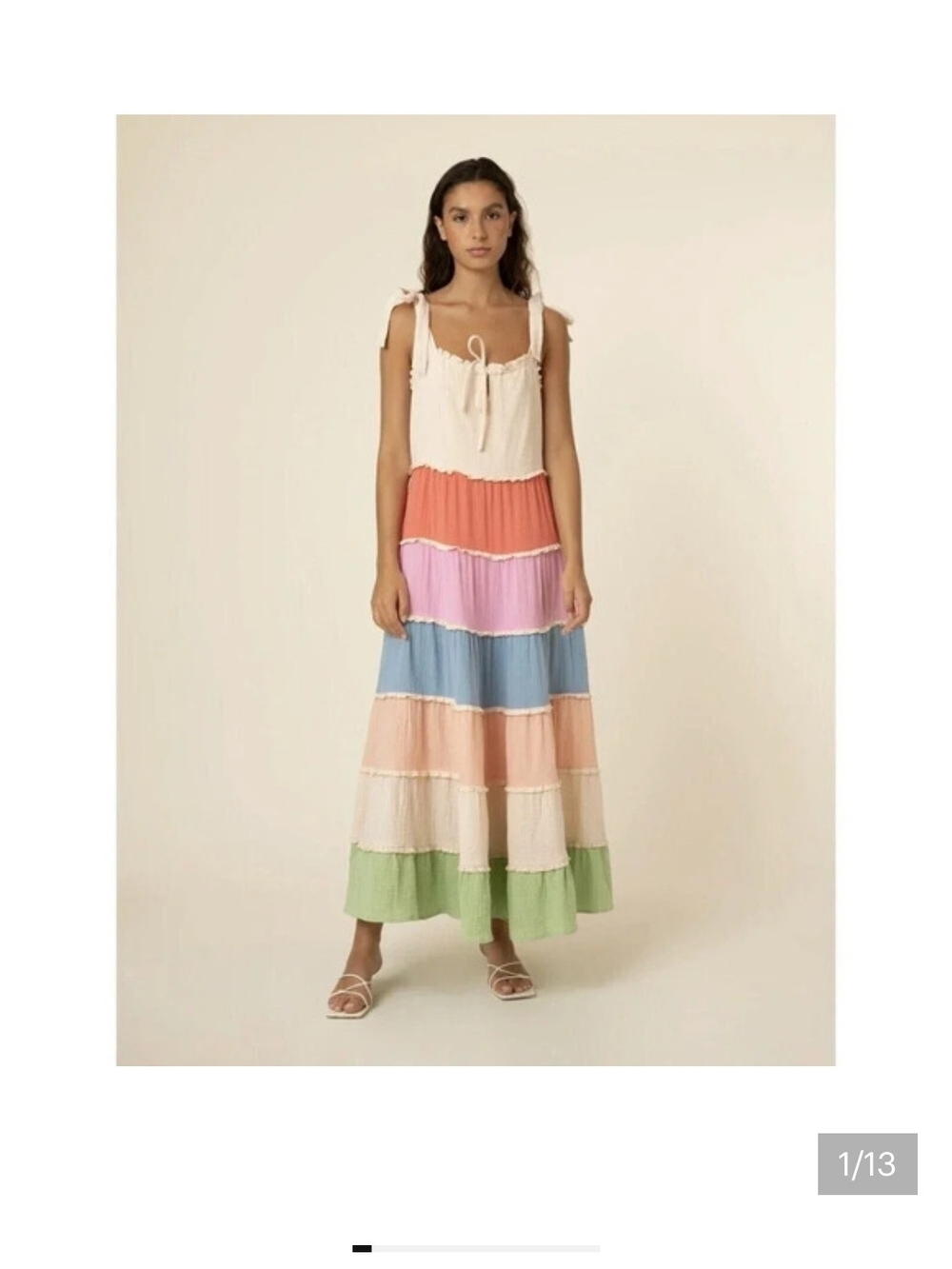 FRNCH Paris Laurel Cotton Maxi Dress W/a tiered colorblock Design. Boho. Small